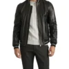Black Leather Bomber Jacket on Sale