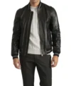 Black Leather Bomber Jacket on Sale