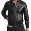 Black Leather Bomber Jackets Front
