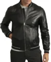 Black Leather Bomber Jackets Front