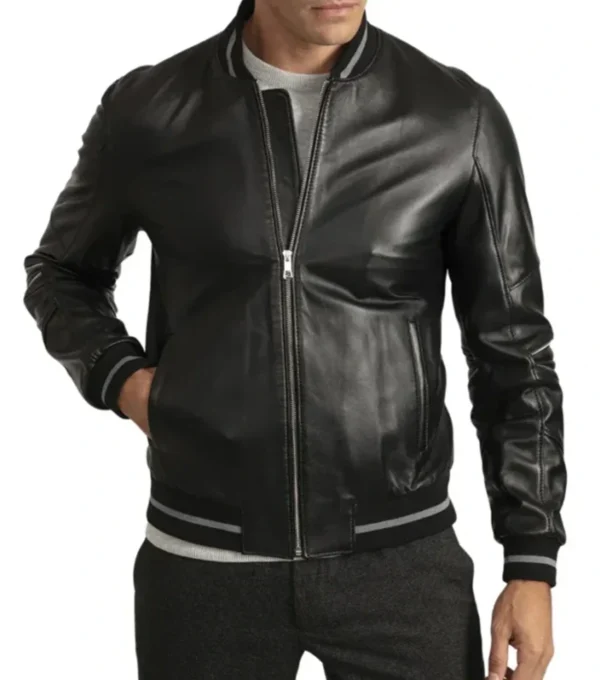 Black Leather Bomber Jackets Front
