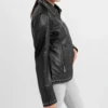 Black Leather Jacket for Women with Studded Collar and Hem Side Look