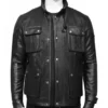 Black Leather Jacket with 4 Pockets