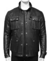 Black Leather Jacket with 4 Pockets