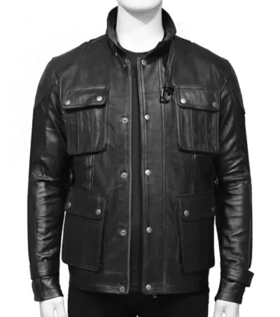 Black Leather Jacket with 4 Pockets
