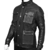 Black Leather Jacket with 4 Pockets Side Look