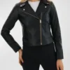 Black Leather Moto Biker Jacket for Women