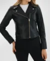 Black Leather Moto Biker Jacket for Women