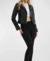 Black Leather Moto Biker Jacket for Women Front
