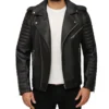 Black Leather Quilted Biker Jacket