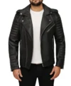 Black Leather Quilted Biker Jacket