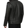 Black Leather Quilted Biker Jacket Back