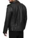 Black Leather Quilted Biker Jacket Back