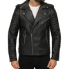 Black Leather Quilted Biker Jackets Front