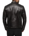 Black Leather Zipper Cafe Racer Jacket for Men Back