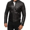 Black Leather Zipper Cafe Racer Jacket for Mens