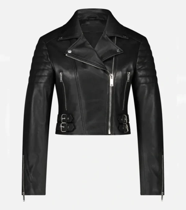Black Quilted Biker Leather Jacket for Women