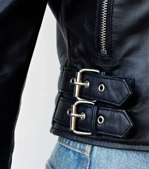 Black Quilted Biker Leather Jacket for Women Back