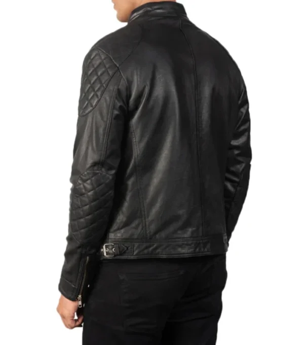 Black Quilted Leather Moto Jacket Back