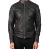 Black Quilted Leather Moto Jacket Front