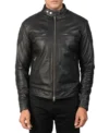 Black Quilted Leather Moto Jacket Front