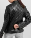 Black Quilted Leather Zipper Jacket for Women Back