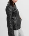 Black Quilted Leather Zipper Jacket for Women Side Look