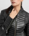 Black Quilted Leather Zipper Jacket for Womens