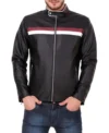 Black Racer Stripe Leather Jacket