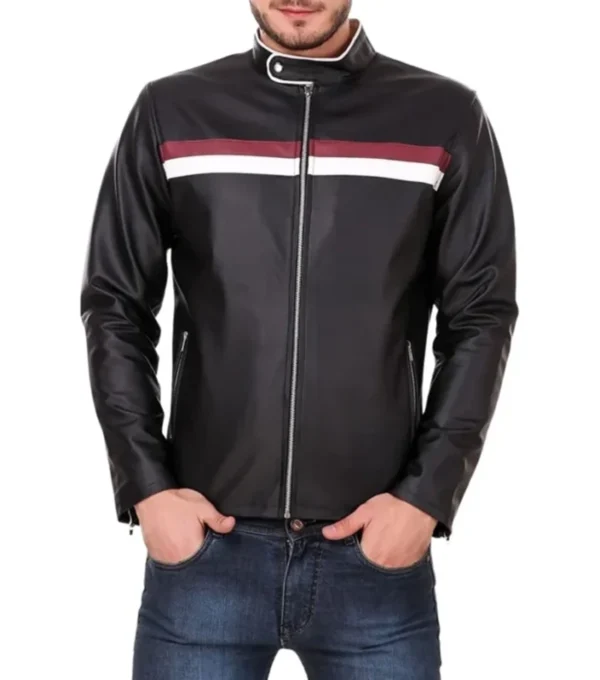 Black Racer Stripe Leather Jacket