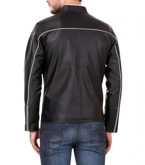 Black Racer Stripe Leather Jacket Back