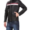Black Racer Stripe Leather Jacket on Sale