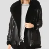 Black Shearling Leather Biker Jacket for Women