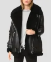 Black Shearling Leather Biker Jacket for Women