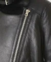 Black Shearling Leather Biker Jacket for Women Front