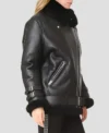 Black Shearling Leather Biker Jacket for Women Side Look