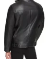 Black Stand Collar Leather Jacket with Zipper Back