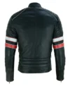 Black Striped Leather Cafe Racer Jacket Back