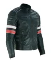 Black Striped Leather Cafe Racer Jacket Side Look