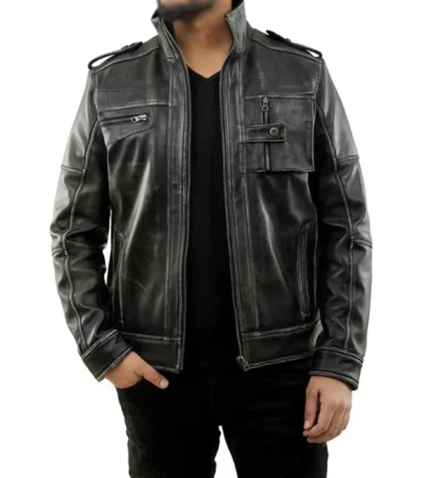 Black Vintage Leather Rider Jacket