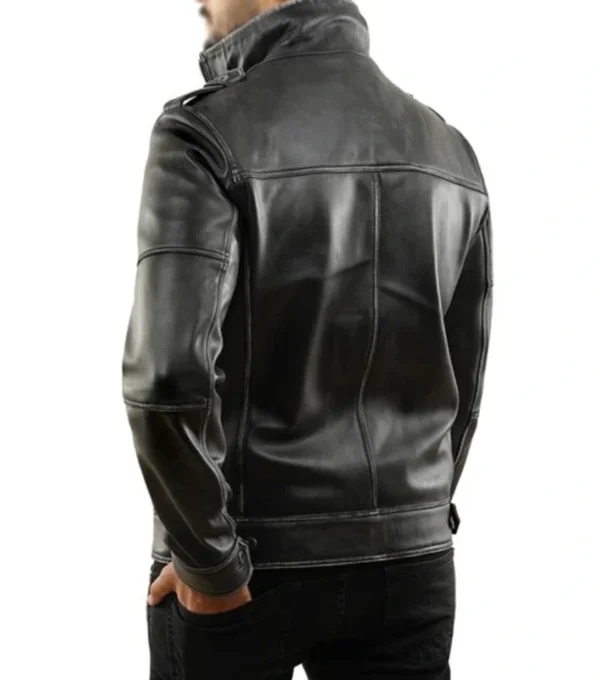 Black Vintage Leather Rider Jacket Back
