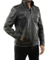 Black Vintage Leather Rider Jacket Look