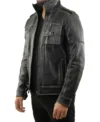 Black Vintage Leather Rider Jacket Side Look