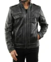 Black Vintage Leather Rider Jacket on Sale