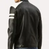 Black and White Striped Leather Racer Jacket Back