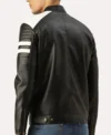 Black and White Striped Leather Racer Jacket Back