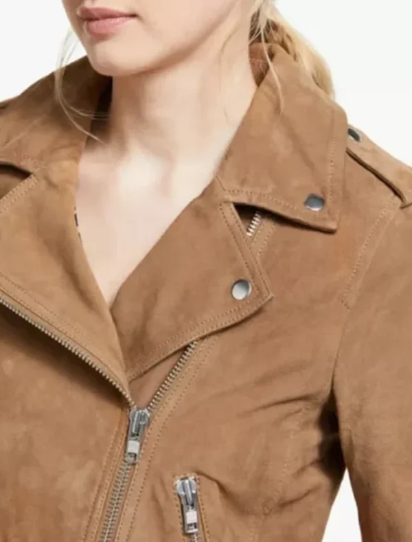Brown Leather Biker Jacket Front