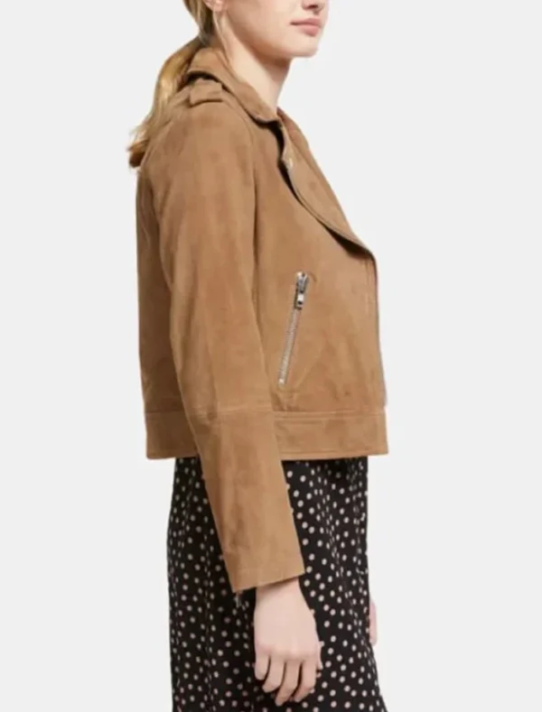 Brown Leather Biker Jacket Side Look