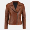 Brown Leather Biker Jacket for Women