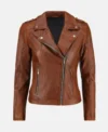 Brown Leather Biker Jacket for Women